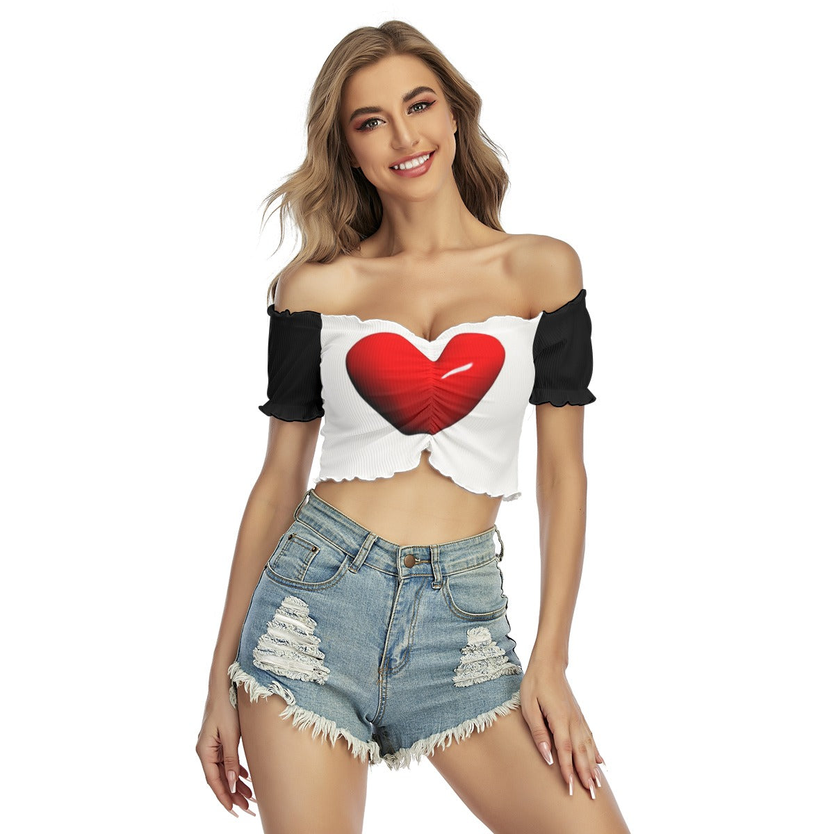 Valentine Women's One-shoulder Off-the-navel Short Sleeve T-shirt