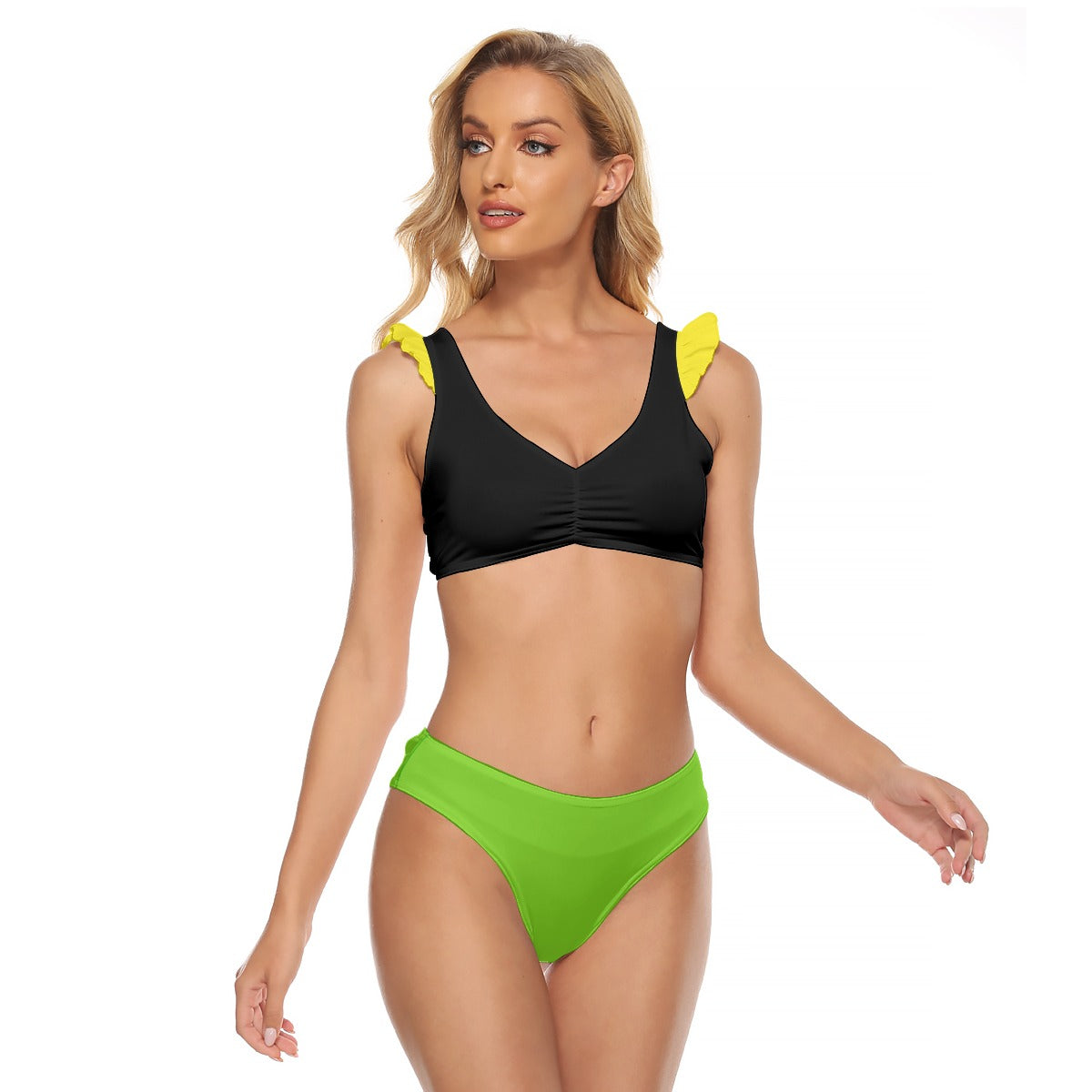 Jamaican Women's Bikini Swimsuit With Ruffle Cuff Bra