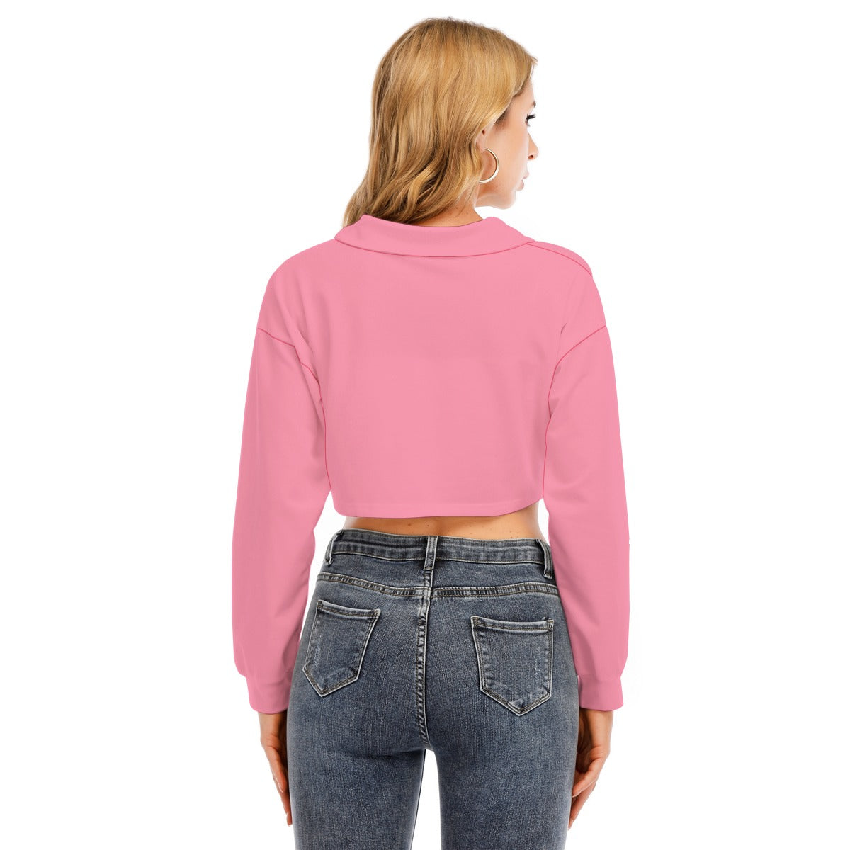 US CHIC Women's Lapel Collar Cropped Sweatshirt With Long Sleeve