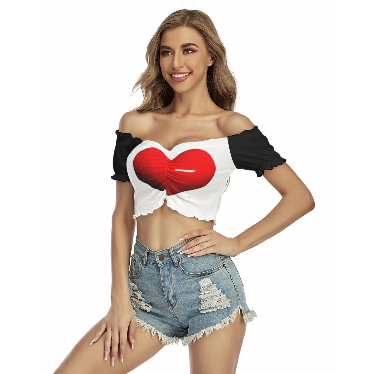 Valentine Women's One-shoulder Off-the-navel Short Sleeve T-shirt