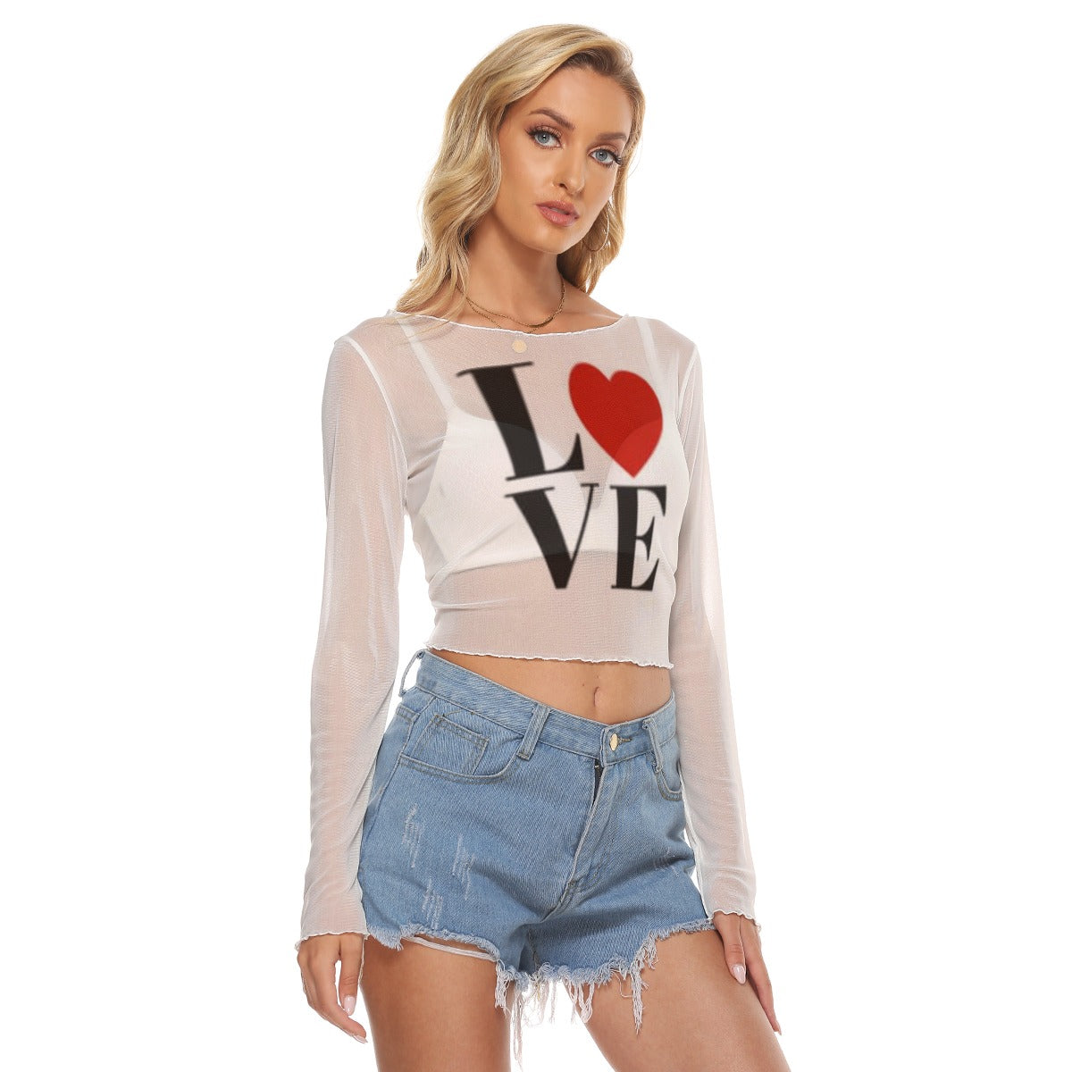 Valentine Women's Mesh Long Sleeves T-shirt