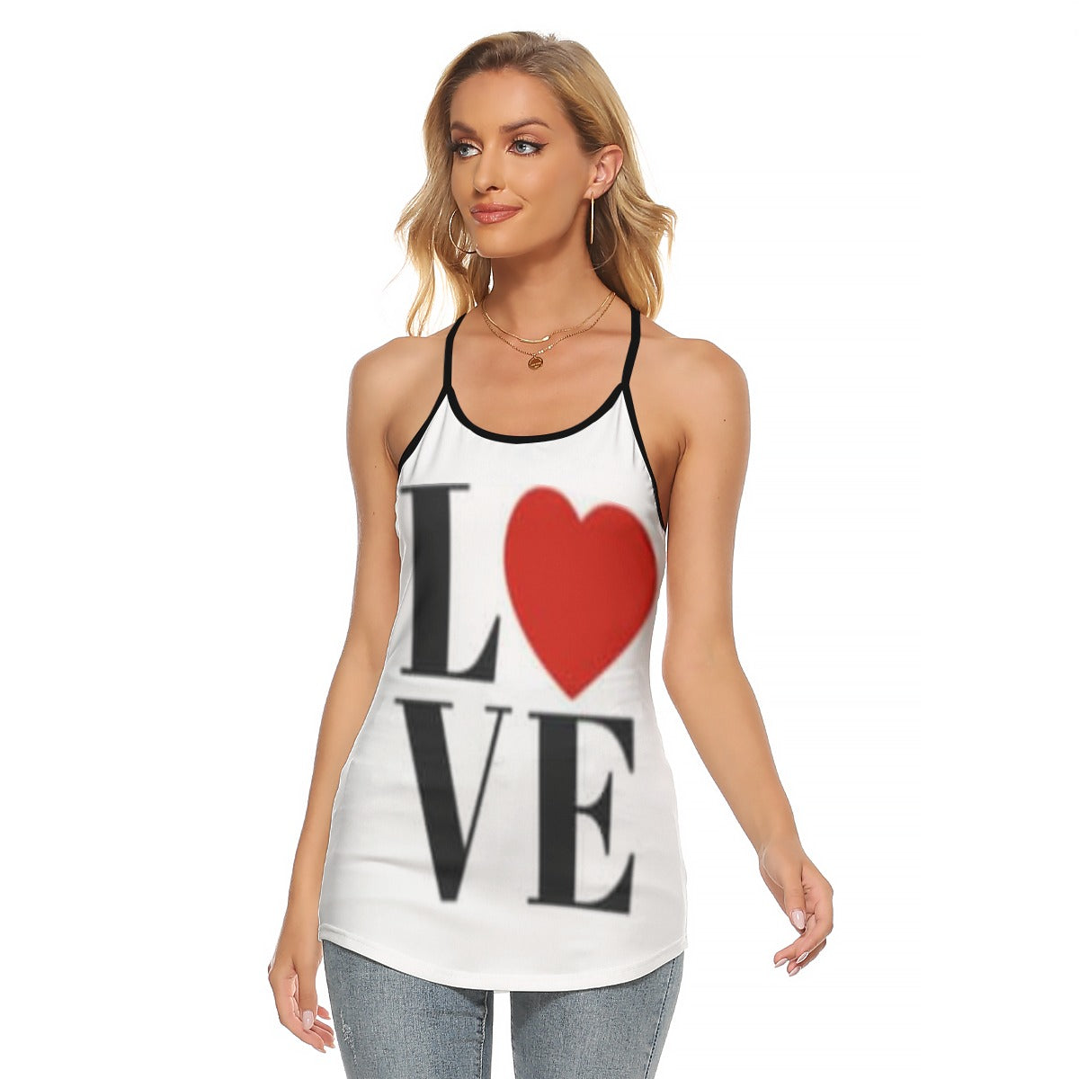 Valentine All-Over Print Women's Criss-Cross Open Back Tank Top