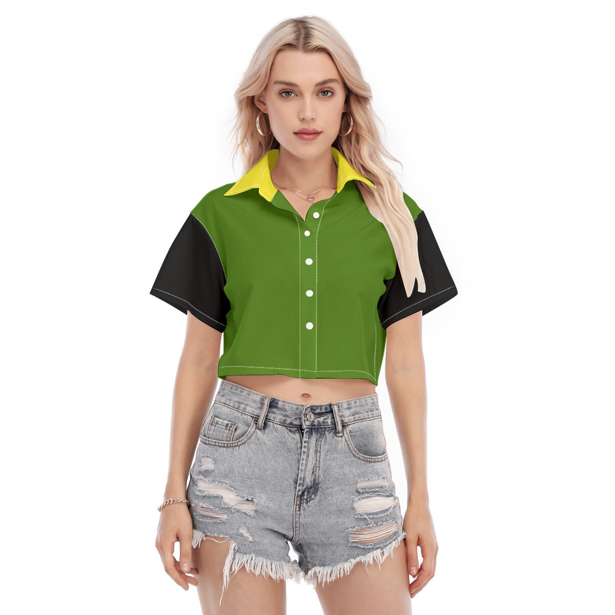 Jamaican color Women's Cropped Shirt top