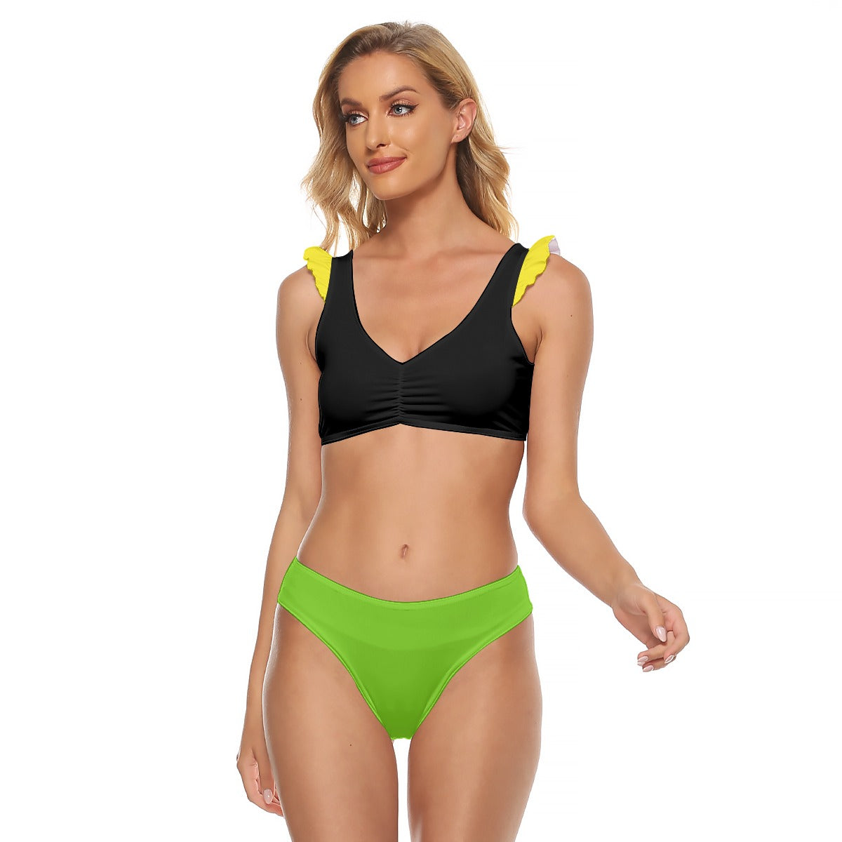 Jamaican Women's Bikini Swimsuit With Ruffle Cuff Bra