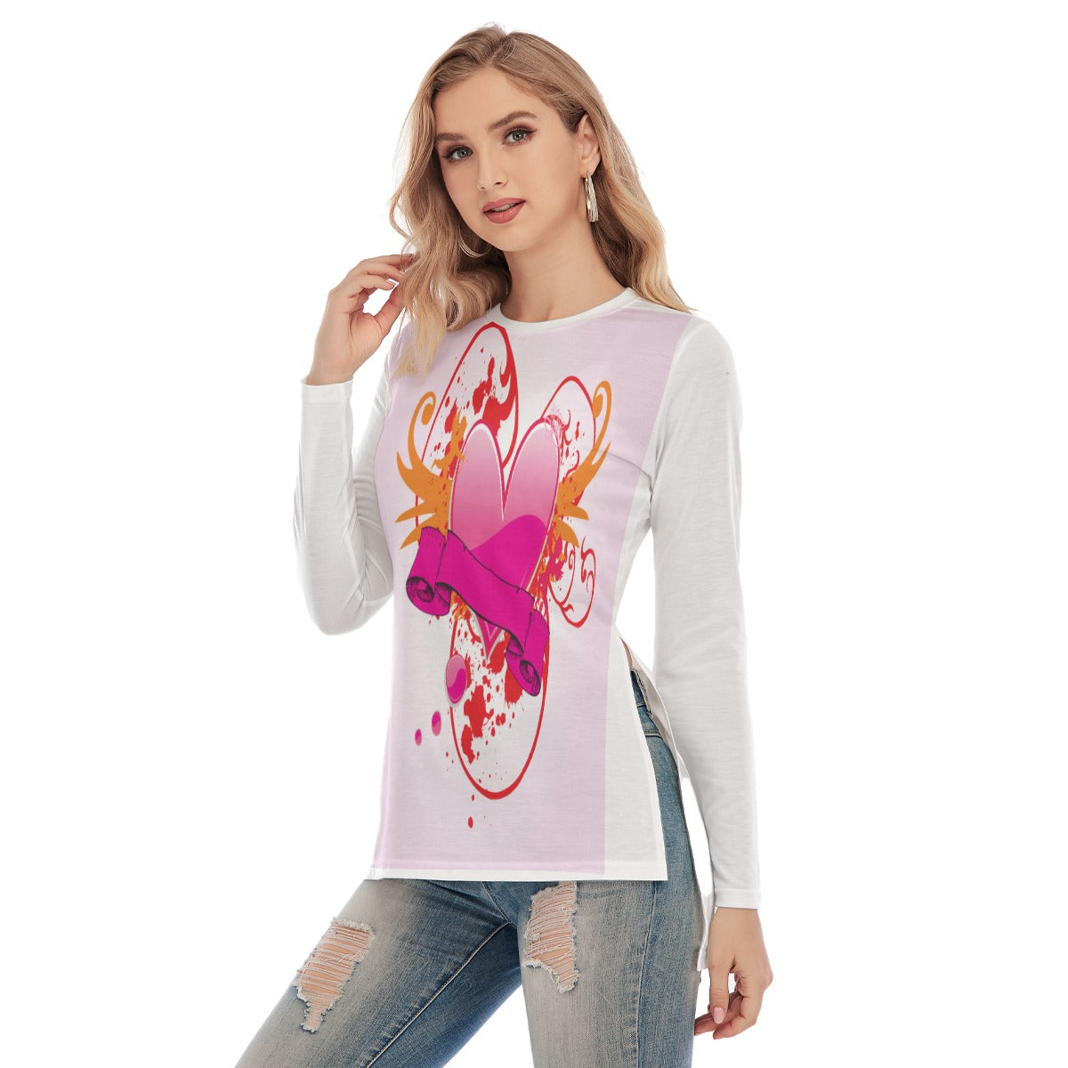 Valentine Women's Side Split Long T-shirt