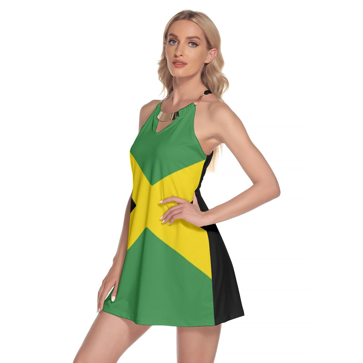 Jamaican Flag Women's Round Neck Above Knee Dress