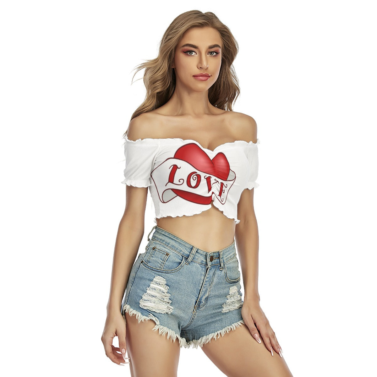 Valentine Women's One-shoulder Off-the-navel Short Sleeve T-shirt