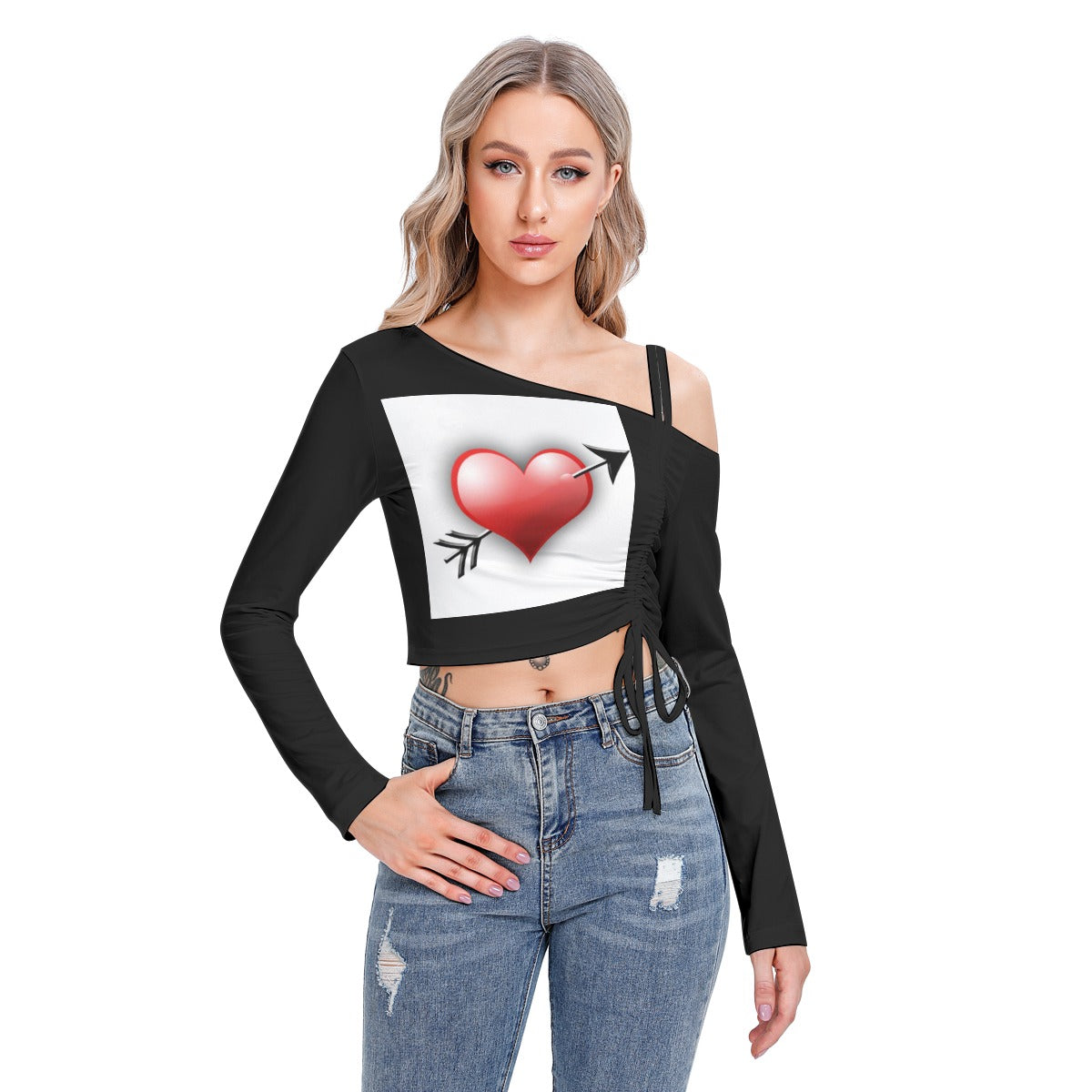 Valentine Women's One-shoulder Blouse With Drawstring