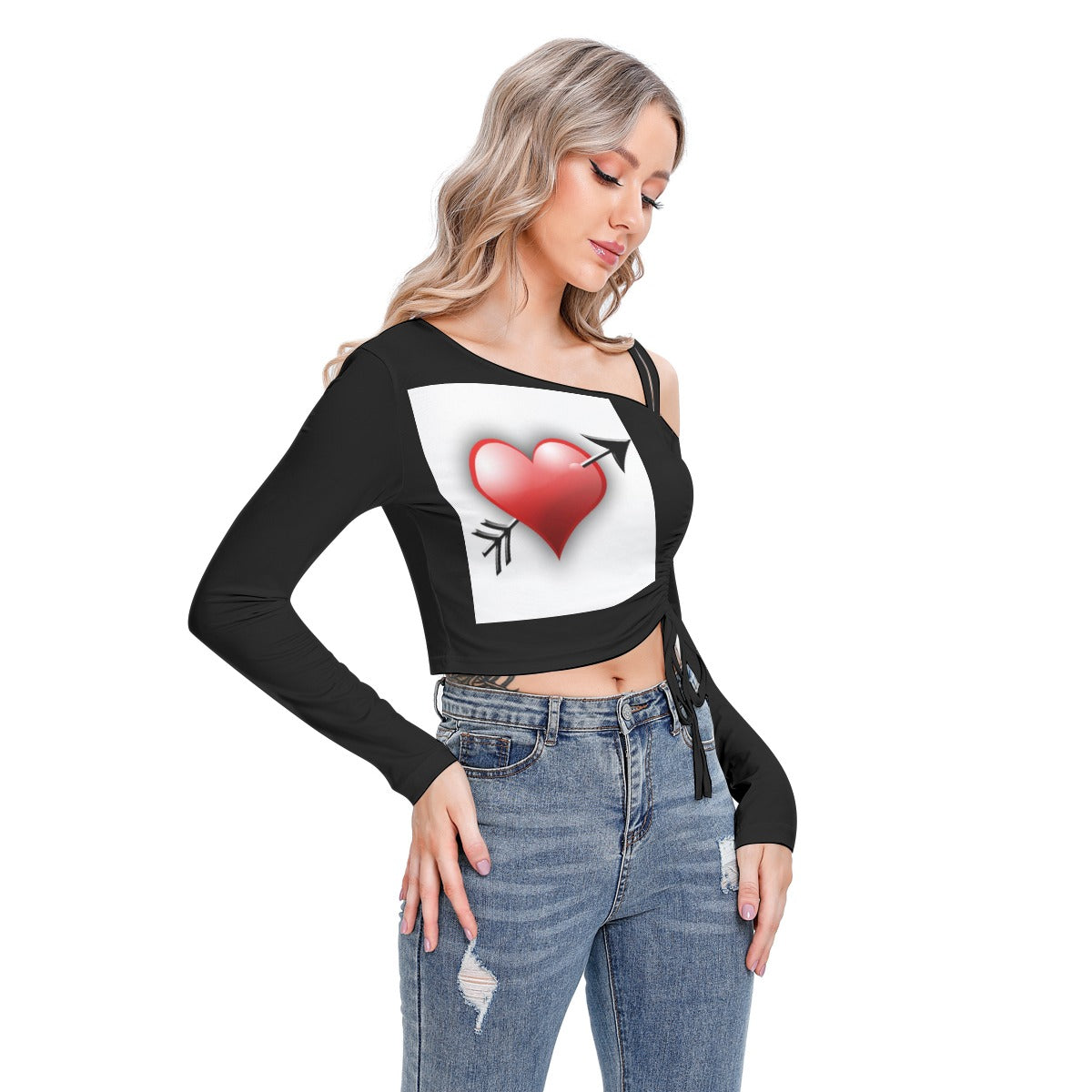 Valentine Women's One-shoulder Blouse With Drawstring