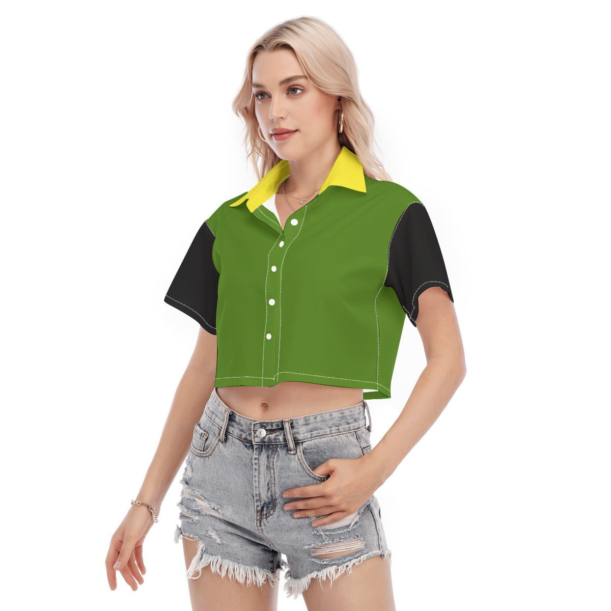 Jamaican color Women's Cropped Shirt top