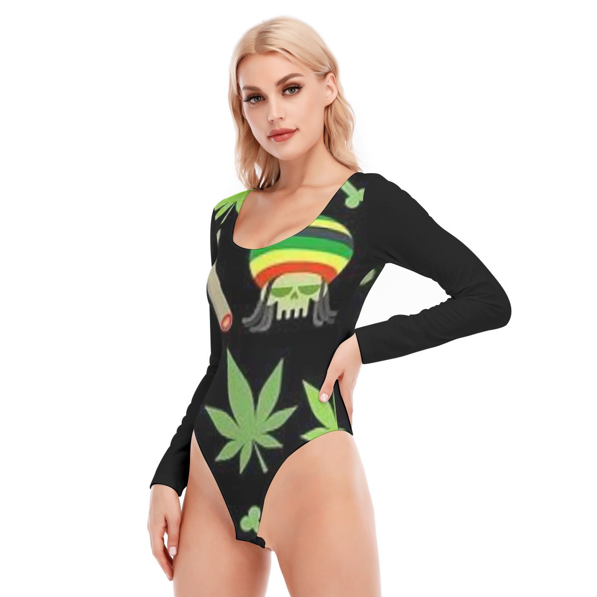 All-Over Print Women's O-neck Long Sleeve Bodysuit