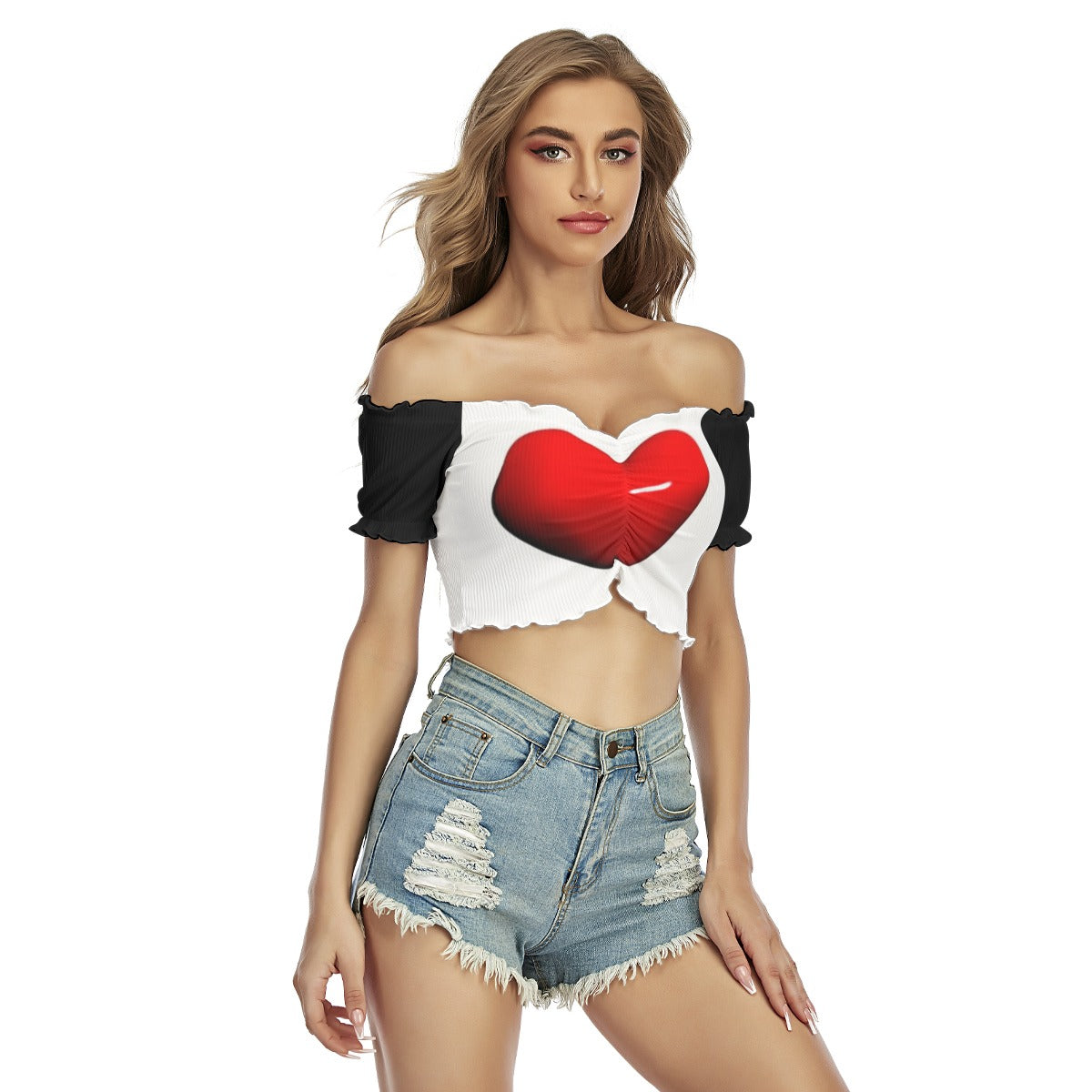 Valentine Women's One-shoulder Off-the-navel Short Sleeve T-shirt