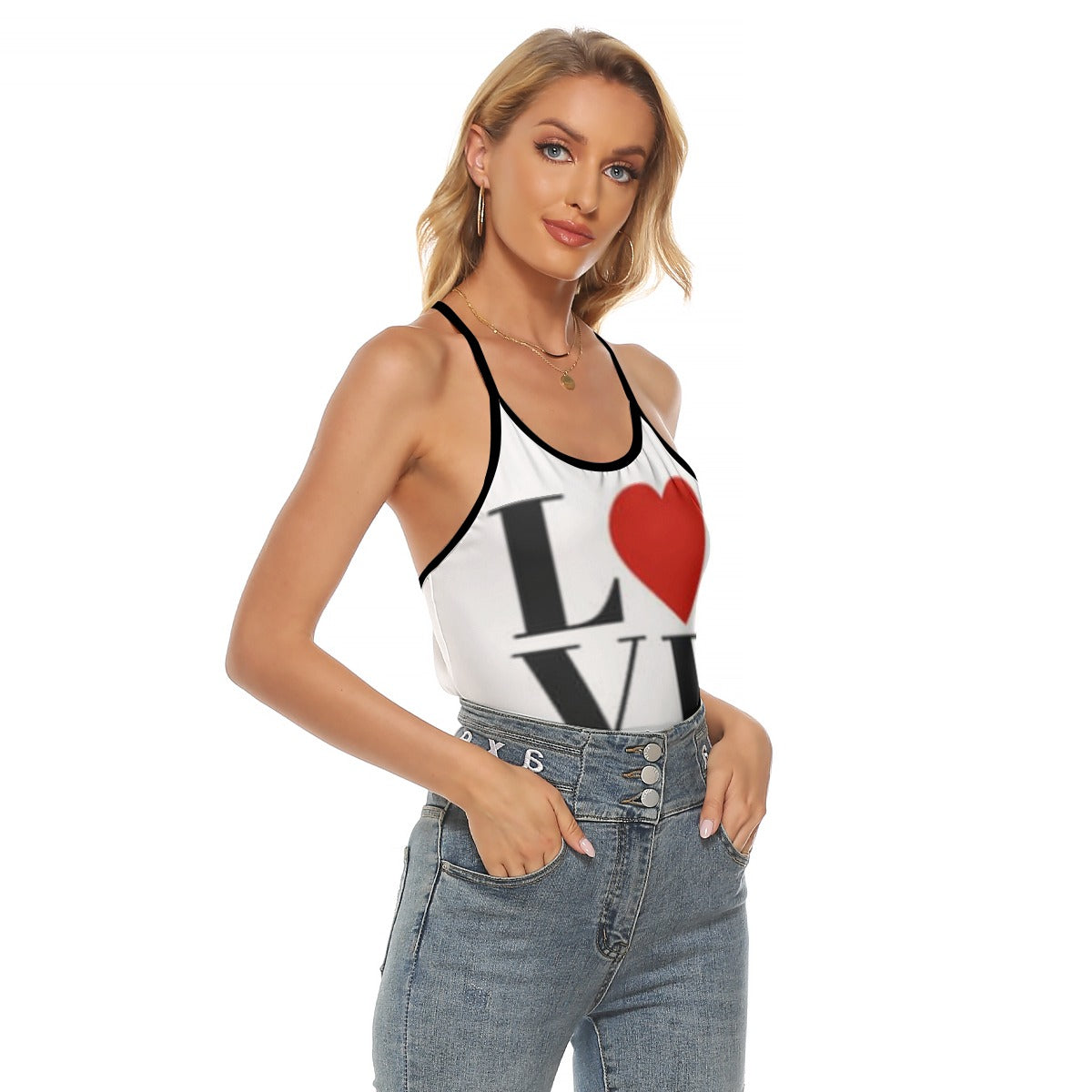 Valentine All-Over Print Women's Criss-Cross Open Back Tank Top