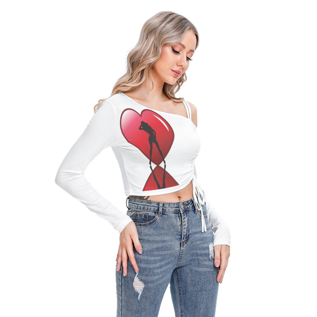 Valentine Women's One-shoulder Blouse With Drawstring