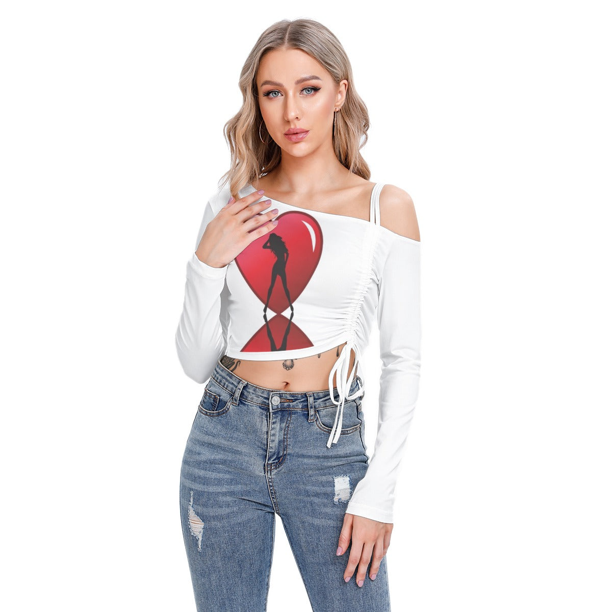 Valentine Women's One-shoulder Blouse With Drawstring