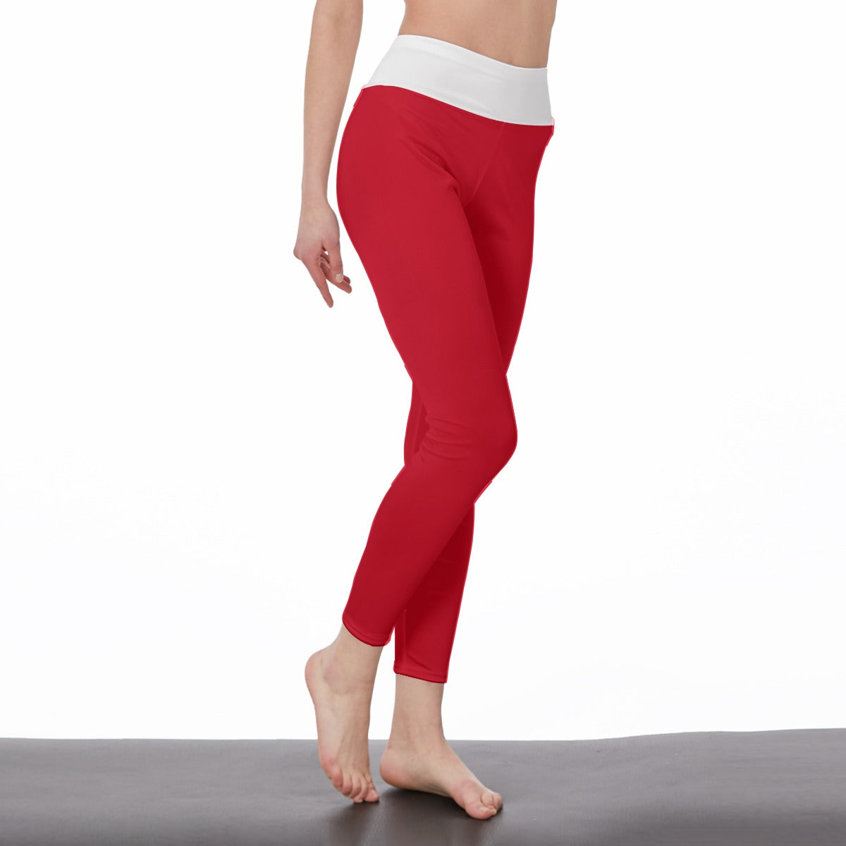 Red and White All-Over Print Women's High Waist Leggings | Side Stitch Closure