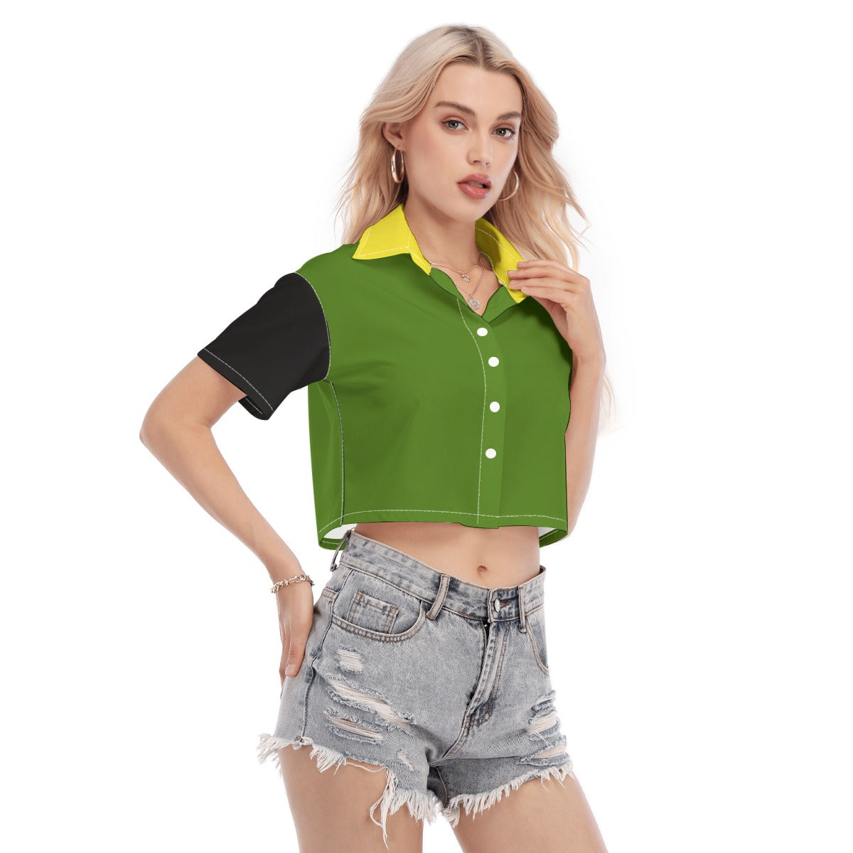 Jamaican color Women's Cropped Shirt top