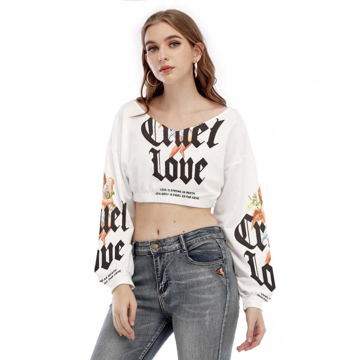 Valentine Women's V-neck Long Sleeve Cropped Sweatshirt