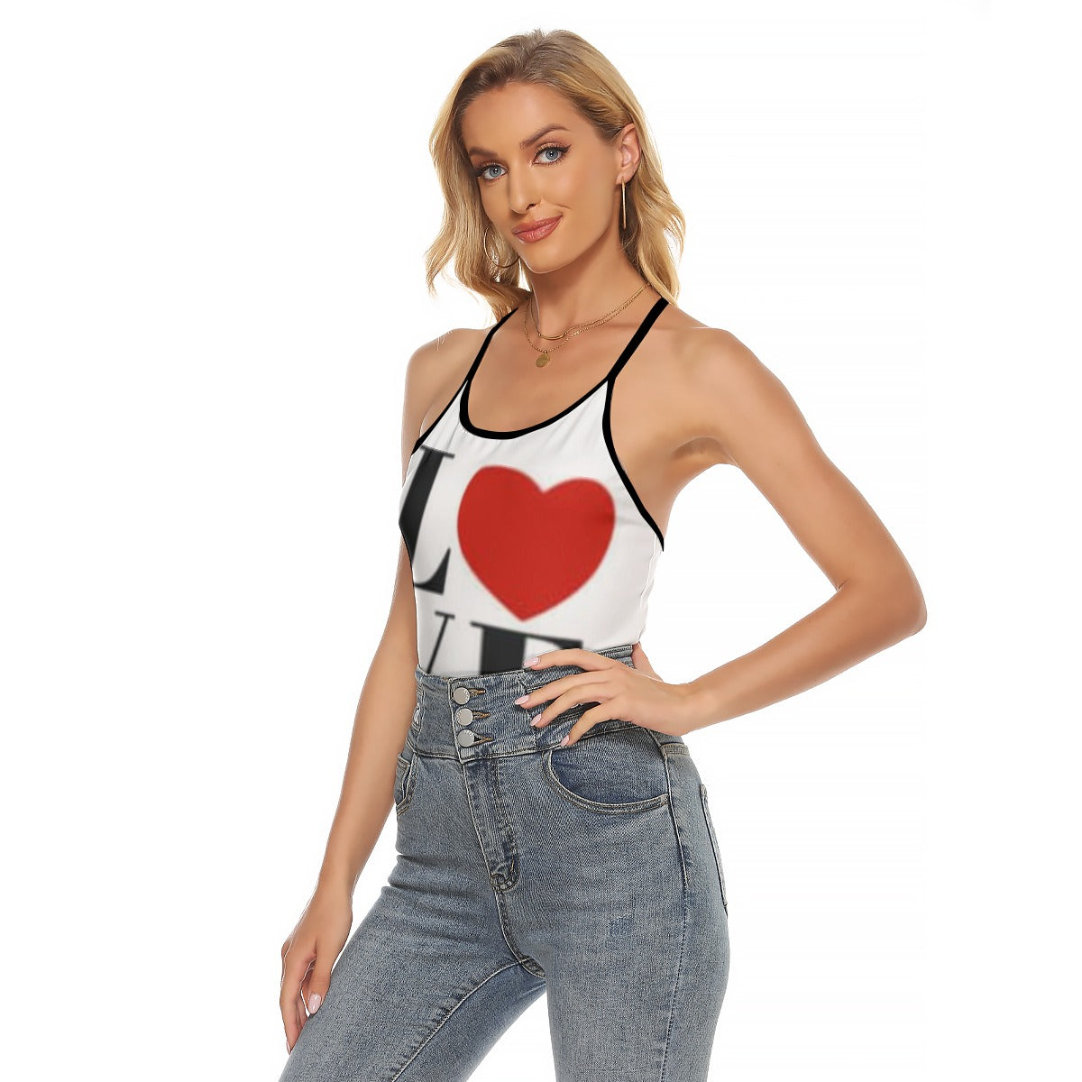 Valentine All-Over Print Women's Criss-Cross Open Back Tank Top