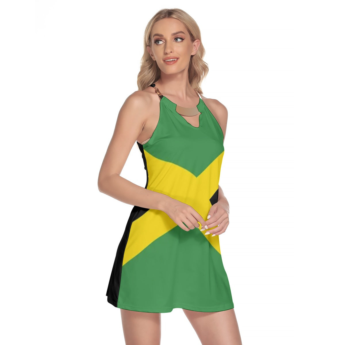 Jamaican Flag Women's Round Neck Above Knee Dress