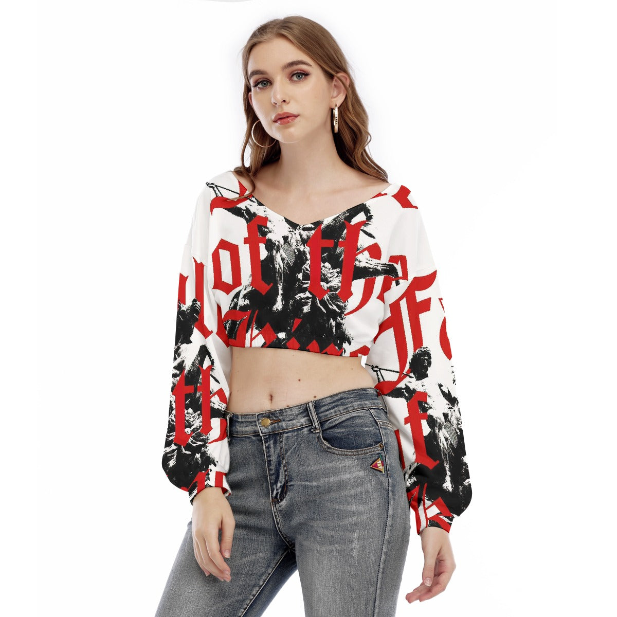 Valentine Women's V-neck Long Sleeve Cropped Sweatshirt