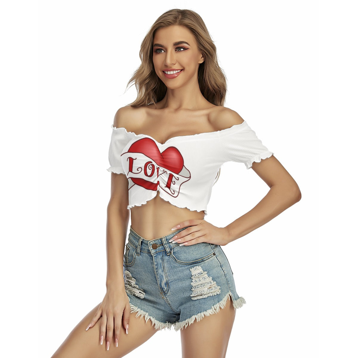 Valentine Women's One-shoulder Off-the-navel Short Sleeve T-shirt