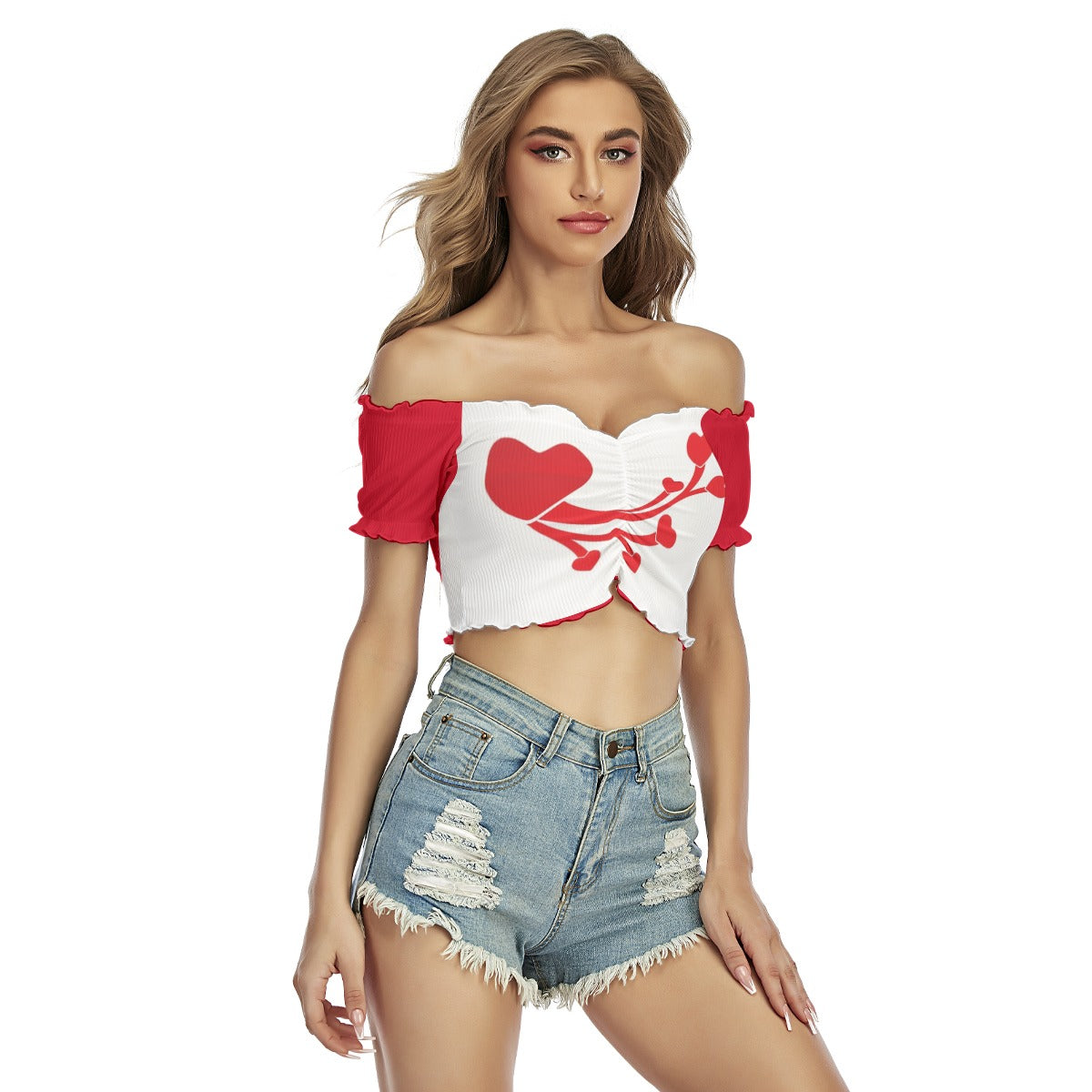 Valentine Women's One-shoulder Off-the-navel Short Sleeve T-shirt