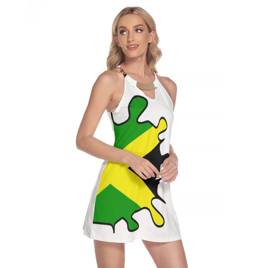 Jamaican splash Women's Round Neck Above Knee Dress