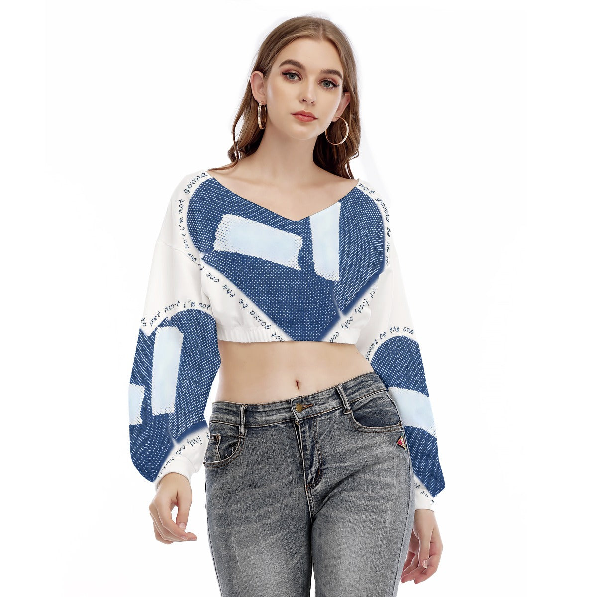 US CHIC Women's V-neck Long Sleeve Cropped Sweatshirt