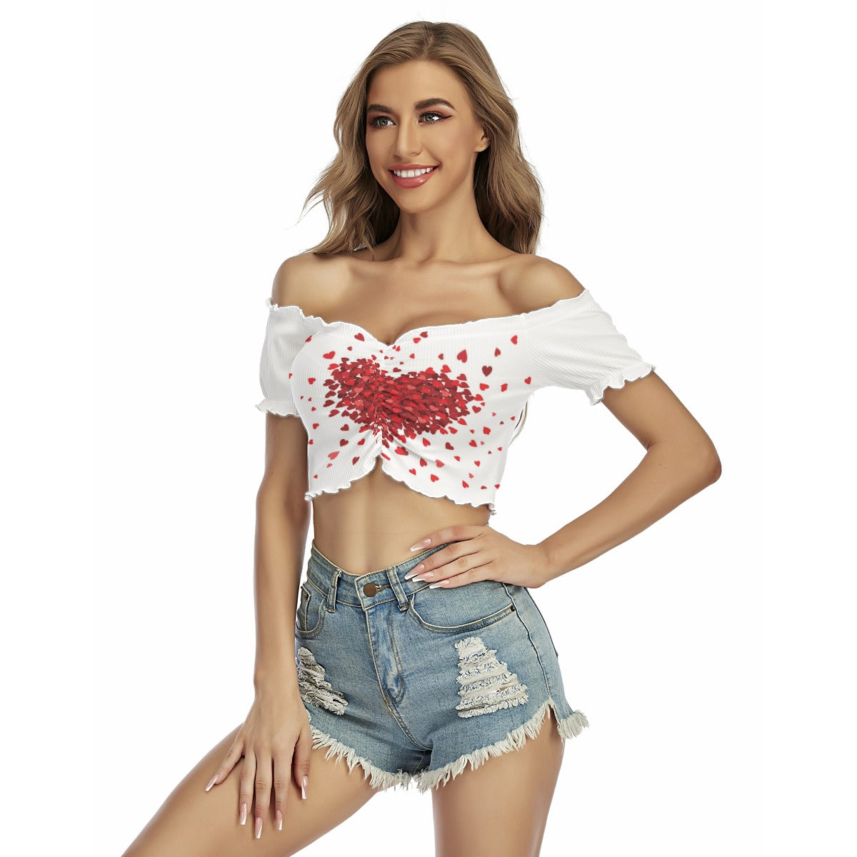 Valentine Women's One-shoulder Off-the-navel Short Sleeve T-shirt