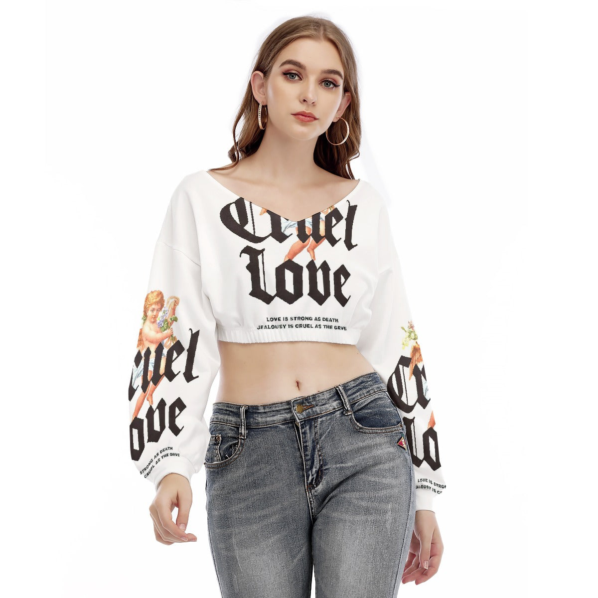 Valentine Women's V-neck Long Sleeve Cropped Sweatshirt