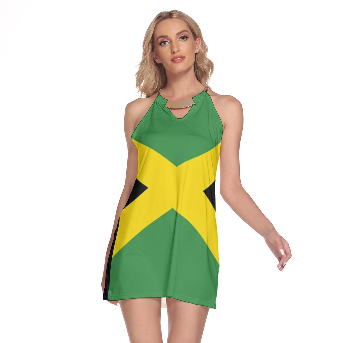 Jamaican Flag Women's Round Neck Above Knee Dress