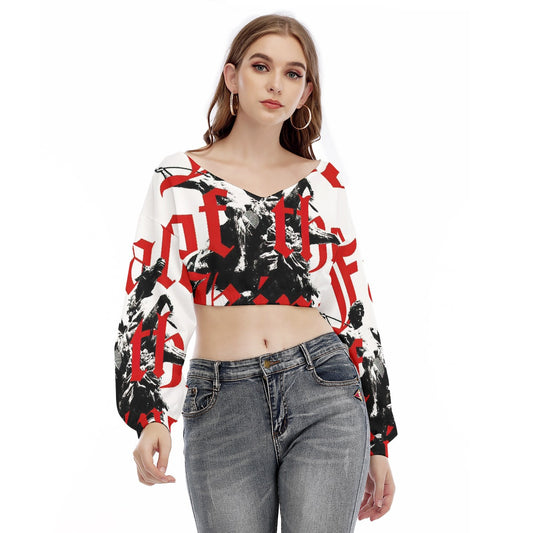 Valentine Women's V-neck Long Sleeve Cropped Sweatshirt